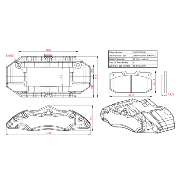Front- Mini 4-piston Caliper