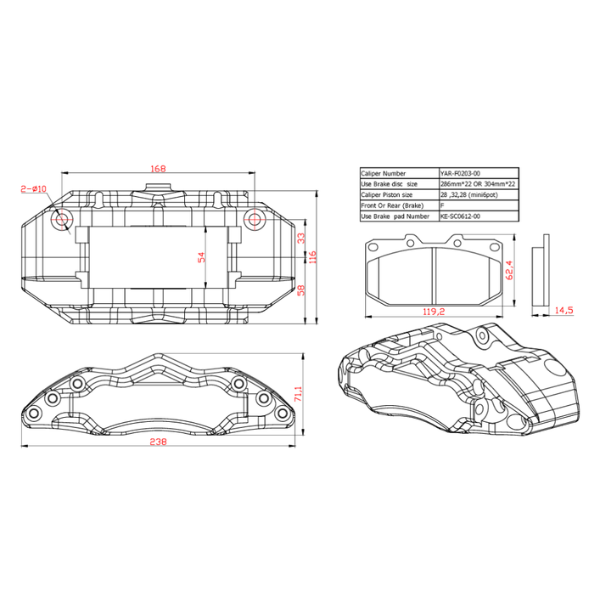 Front- Mini 6-piston Caliper