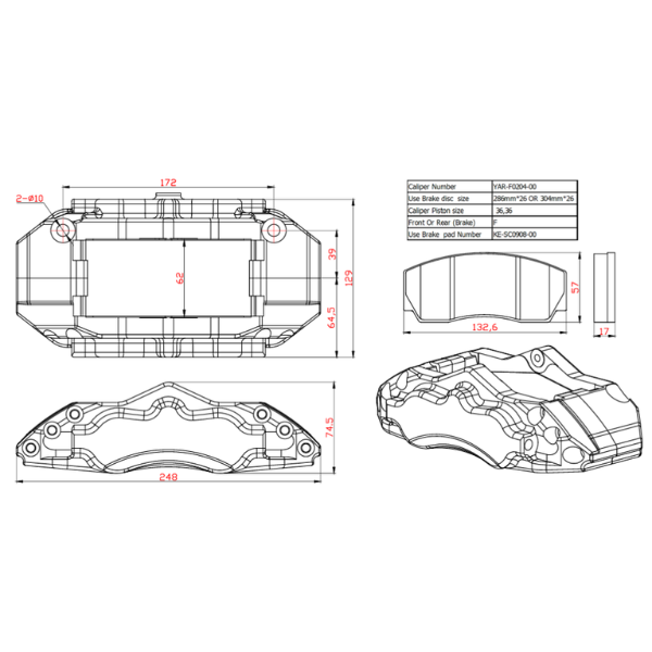 Front- Small 4-piston Caliper 