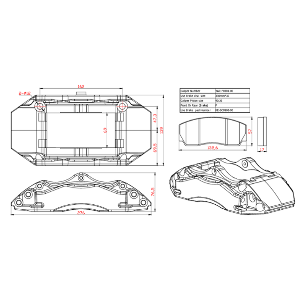 Front- Medium 4-piston Caliper