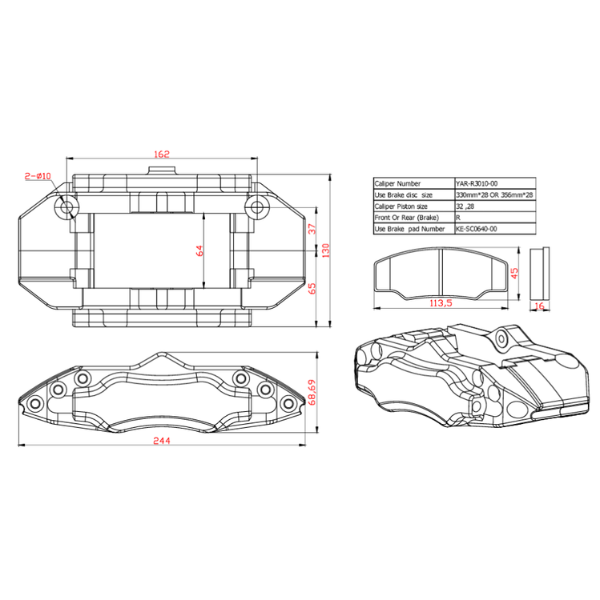 Rear BBK – Drum Version / Small 4-Piston (17